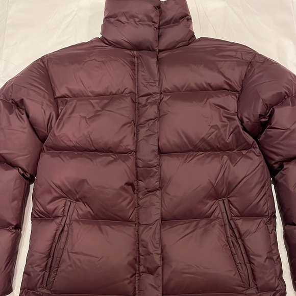 Eileen Fisher Eggshell Recycled Nylon Funnel Neck Coat - Petite Small - Cassis - Picture 4 of 15